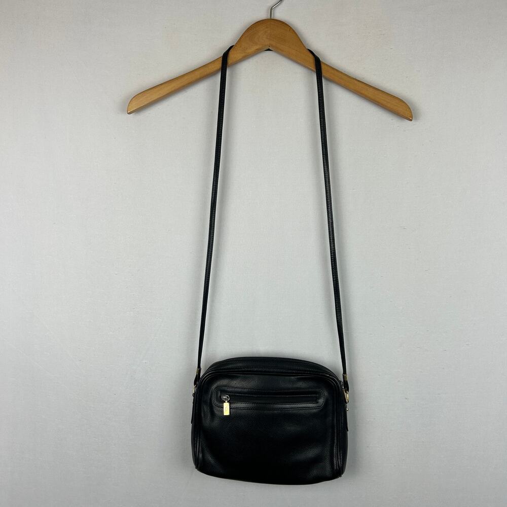 Gucci Vintage Crossbody Black Grained Leather Purse Bag Small